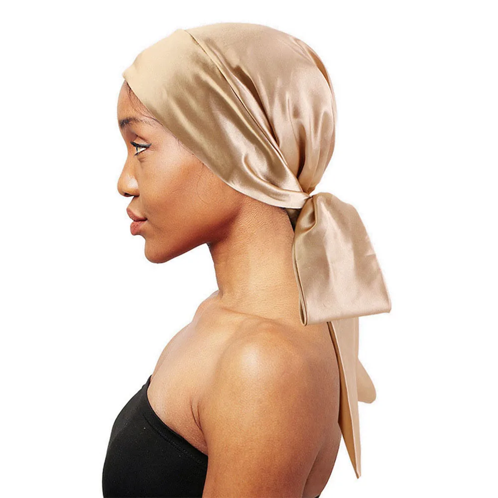 Women Silk Satin Cap Ladies Long Hair Care Bonnet Night Sleep Cap Hair Satin Turban Headscarf Adjustable Female Night Cap