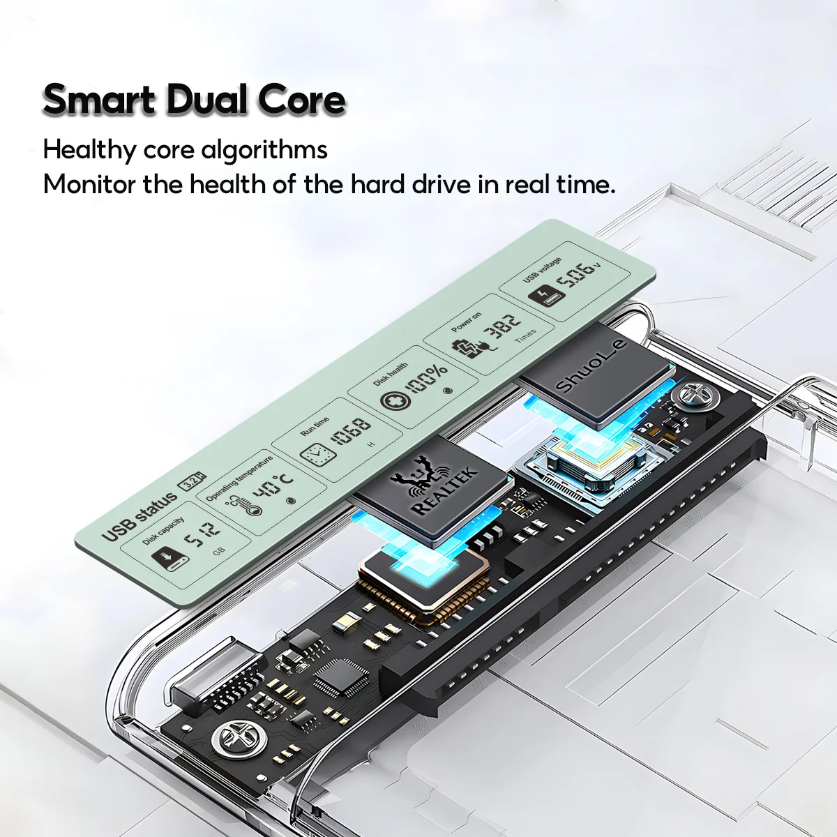 HDD 케이스 인클로저 박스 2.5 SSD SATA-USB 3.2(5Gbps 어댑터 포함) 외부 하우징 하드 드라이브 박스 투명