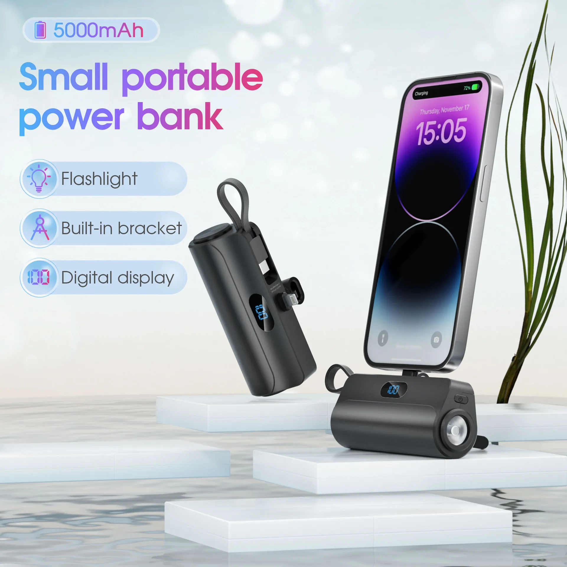 2025 Mini Wireless Power Bank 5000mAh Large Capacity Portable Capsule Fast Charging External Battery For iPhone Type-c