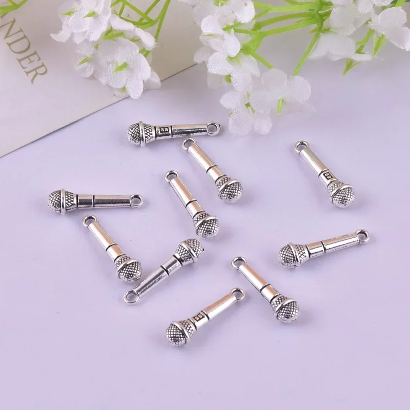 10pcs Microphone DIY Metal Charms Silver Color Pendants Ornaments Beads for Bracelet Earrings Jewelry Making Wholesale