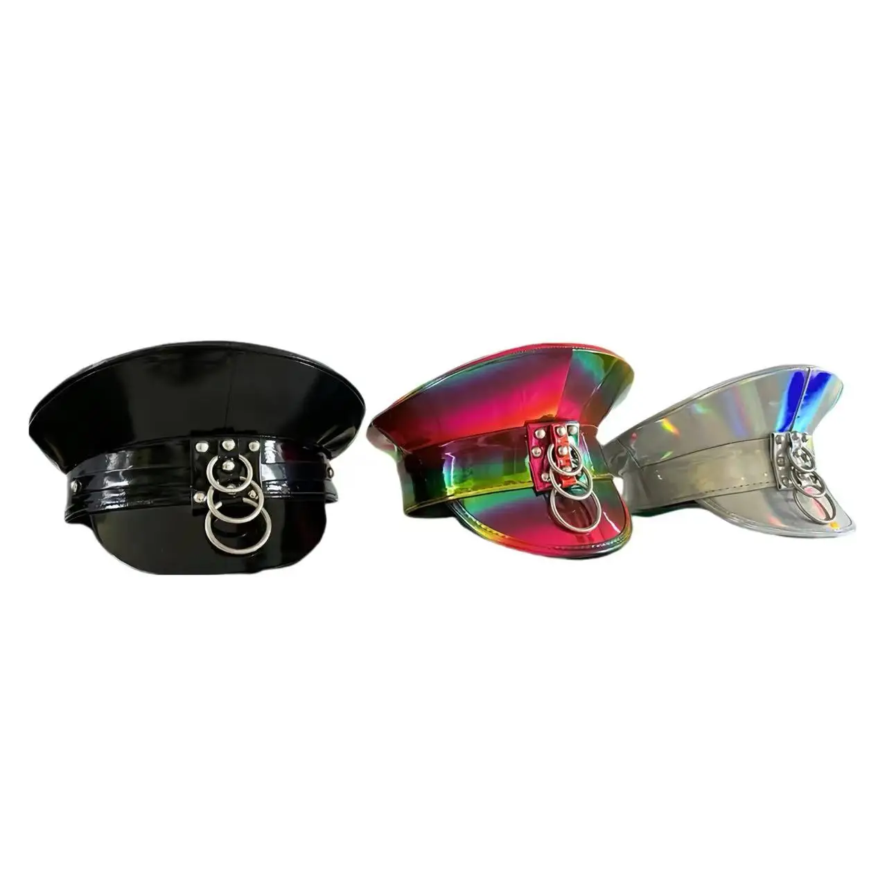 PU Leather Steampunk Captain Hat Black Red Silver Jewelry Women Men Captain Cap Festival Birthday Music Party Stage Hat Cosplay
