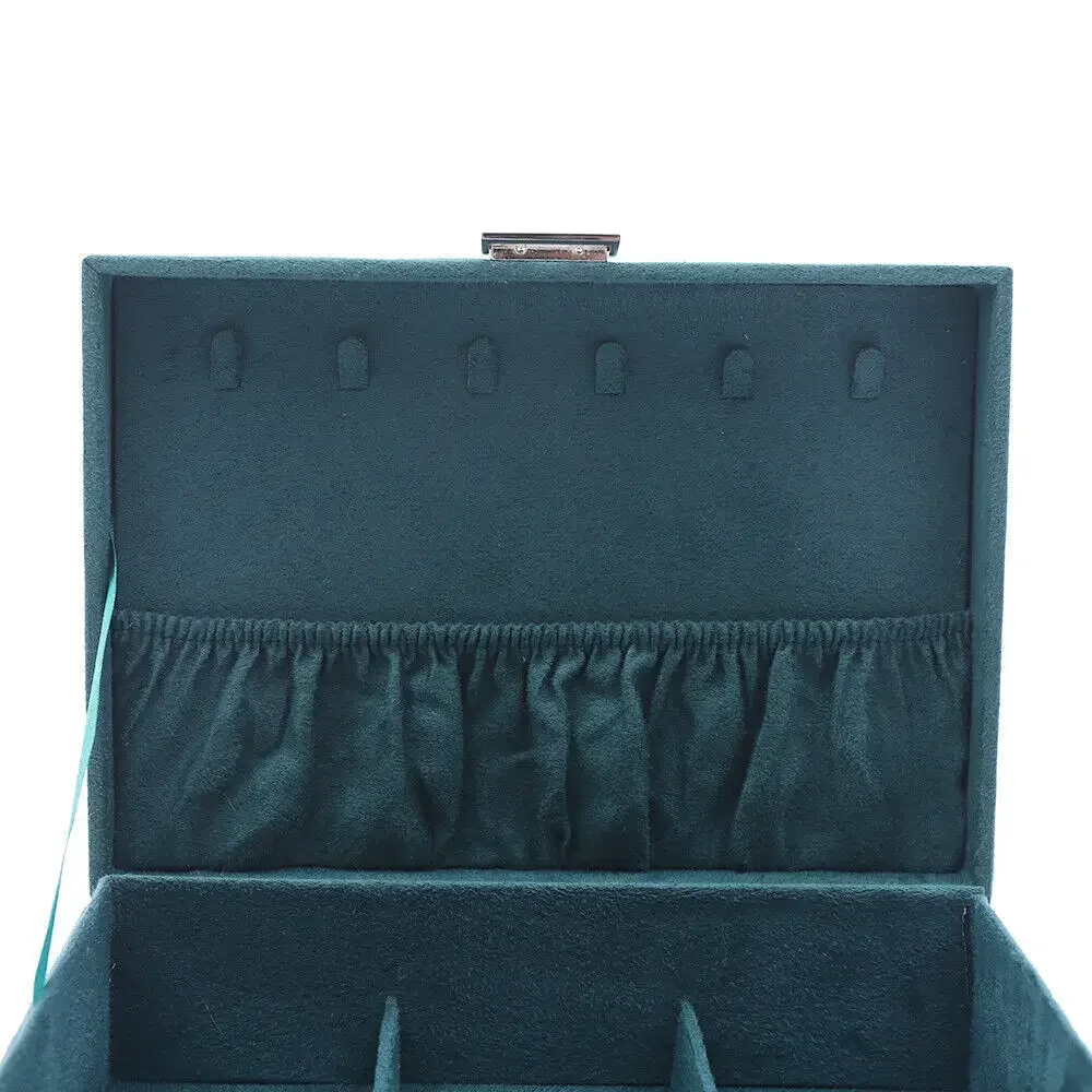 3 Layers Velvet Jewelry Organizer Box,Earrings, Necklaces, Storage Case with Necklace Hangers Removable Compartment for Rings
