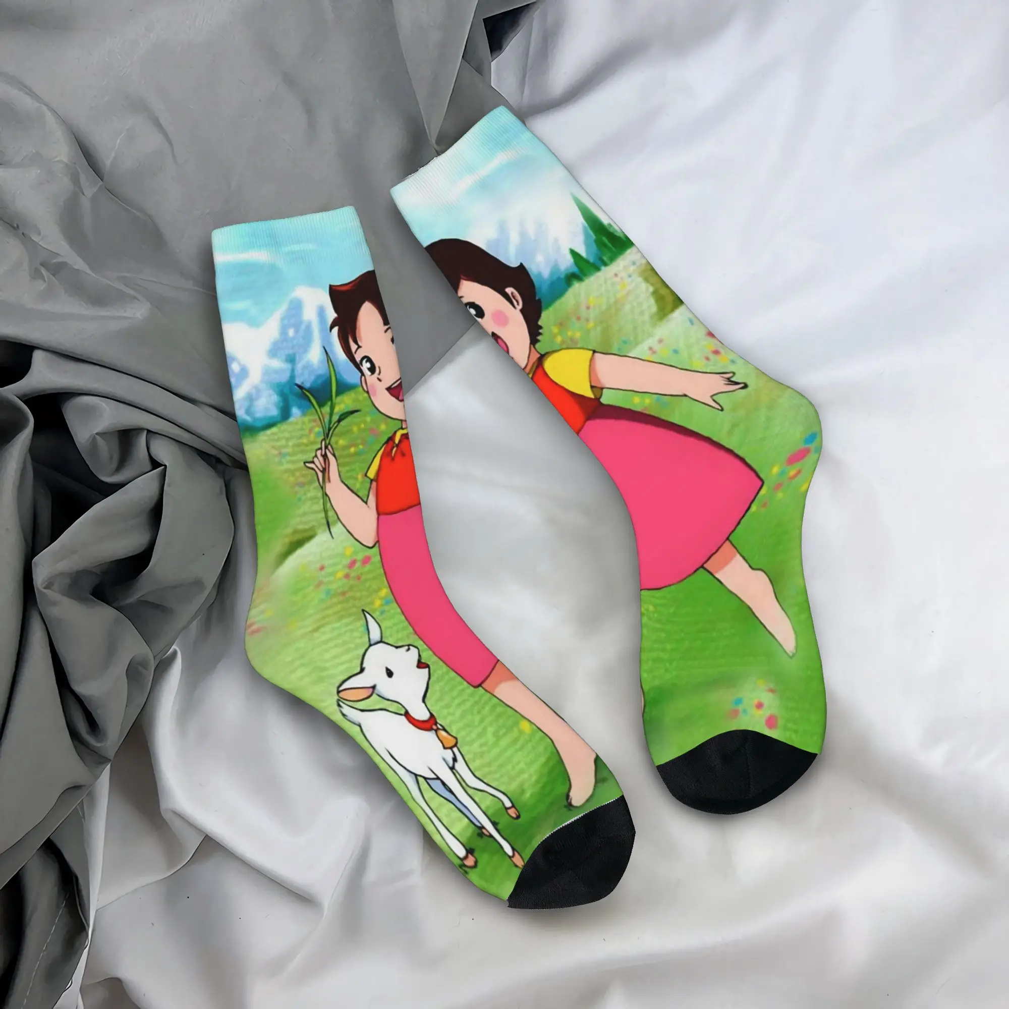 Medias Heidi con cabra en la pradera alpina, calcetines coreanos para mujeres y hombres, calcetines de alta calidad, calcetines antisudor con gráficos para exteriores de invierno