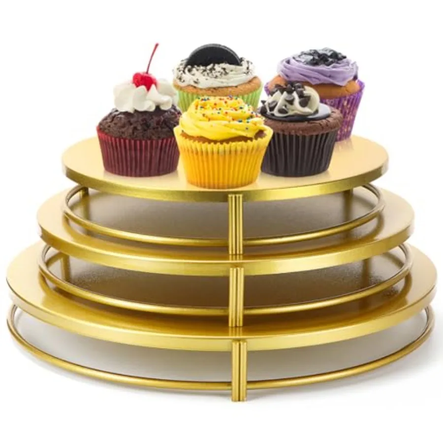 

3 Pack Gold Cake Stands 16'' 14'' 12'' Round Metal Cupcake Display Stands Dessert Trays Table Decoration Cookies Serving Plates