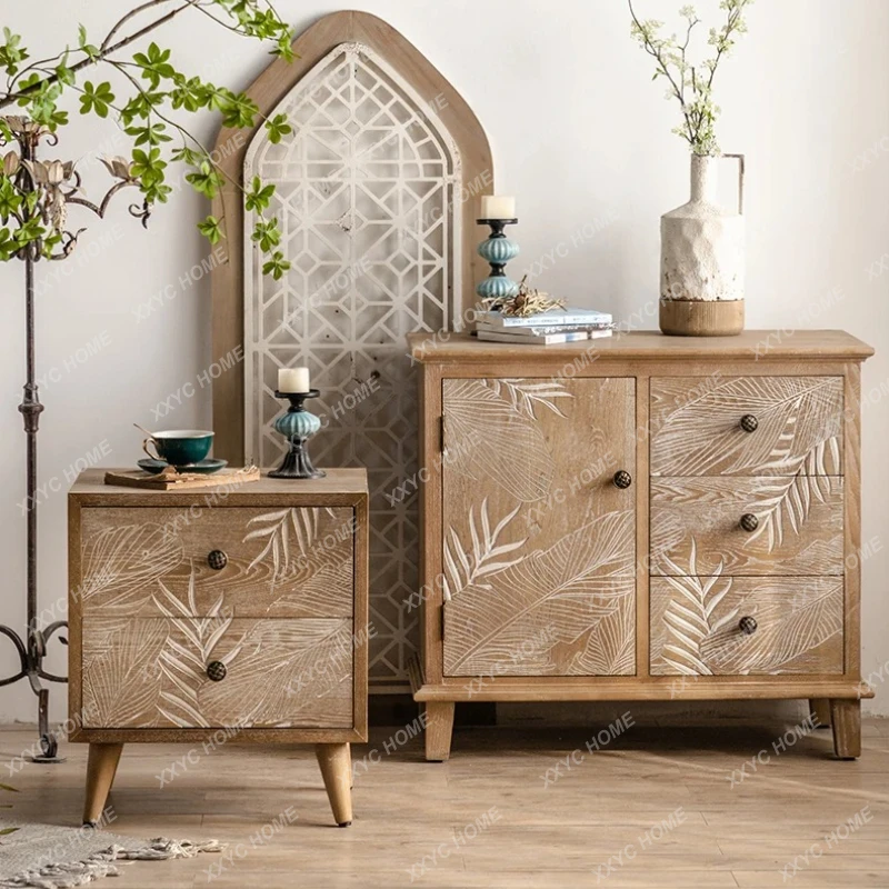 

TQH retro home entrance cabinet solid wood old living room locker drawer cabinet