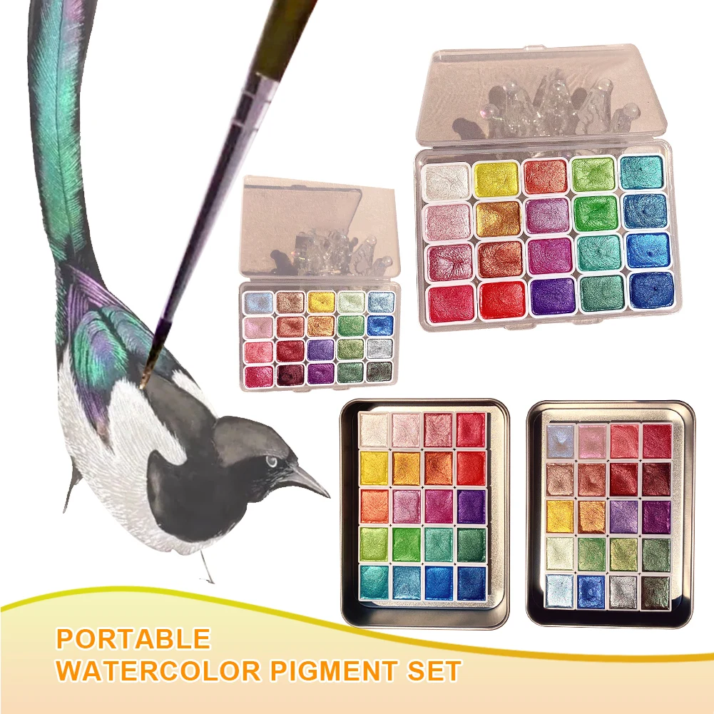 

20 Colors Glitter Solid Water Color Portable Metallic Glitter Watercolour Solid Paint for Artists Beginners Hobbyists Students