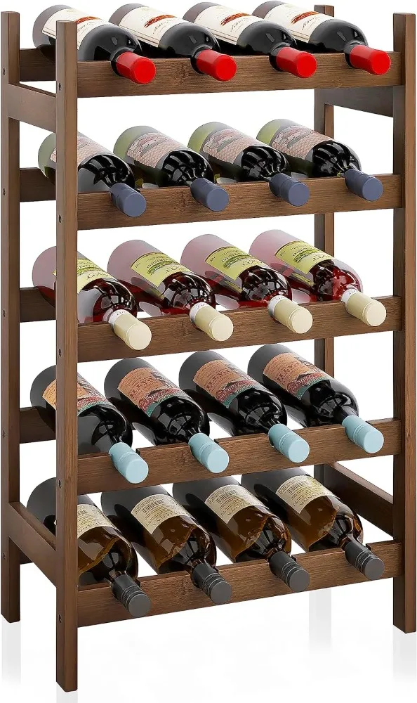 

SMIBUY Bamboo Wine Rack, 20 Bottles Display Holder, 5-Tier Free Standing Storage Shelves for Kitchen, Pantry, Cellar