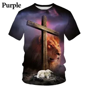 Männer und Frauen in 3D gedruckt mit Cross -Lion -Muster Christian T -Shirt, große, atmungsaktive und coole Kleidung, Sommer, neue Mode 6 Hauptverkäufe Christian Leao T -Shirt - №4