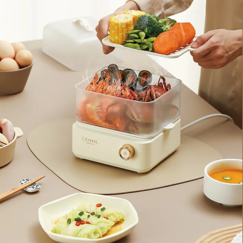 200W Home Breakfast Machine Steamed Buns Corn Electric Steamer Double-Layered Egg Cooker Food Heater Automatic Power Off 220V