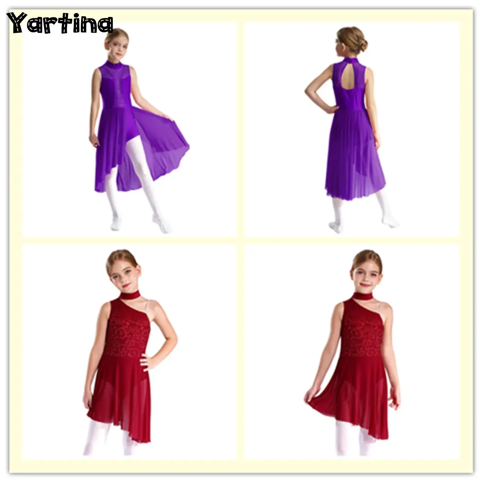 

Kids Girls Gymnastics Artistic Figure Skating Dresses Lyrical Ballet Jersey Dance Costume Modern Contemporary Leotard Dresses