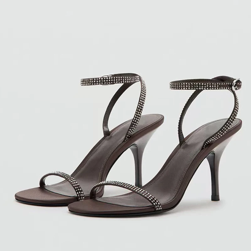 

Liyke Summer Fashion Rhinestone Ankle Strap Designer Sandal Female Open Toe Thin High Heels Party Dress Shoes Women Size 35-42