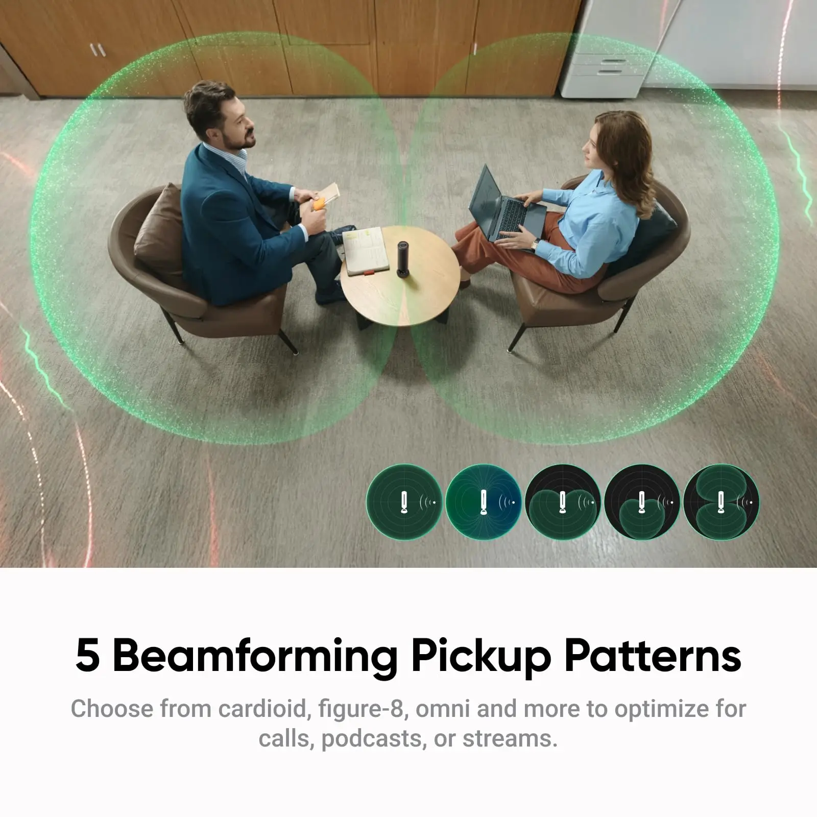 Insta360 Wave - مكبر صوت AI، بلوتوث، مسجل صوت، 8 ميكروفونات لإلغاء الضوضاء مع تشكيل الشعاع، وصف AI