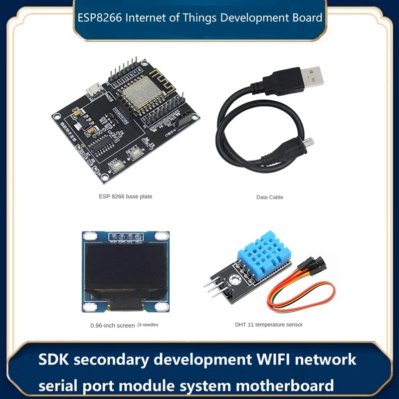 

Макетная плата ESP8266 + экран 0,96 дюйма + Датчик DHT11 + USB-кабель SDK WIFI сетевой модуль последовательного порта