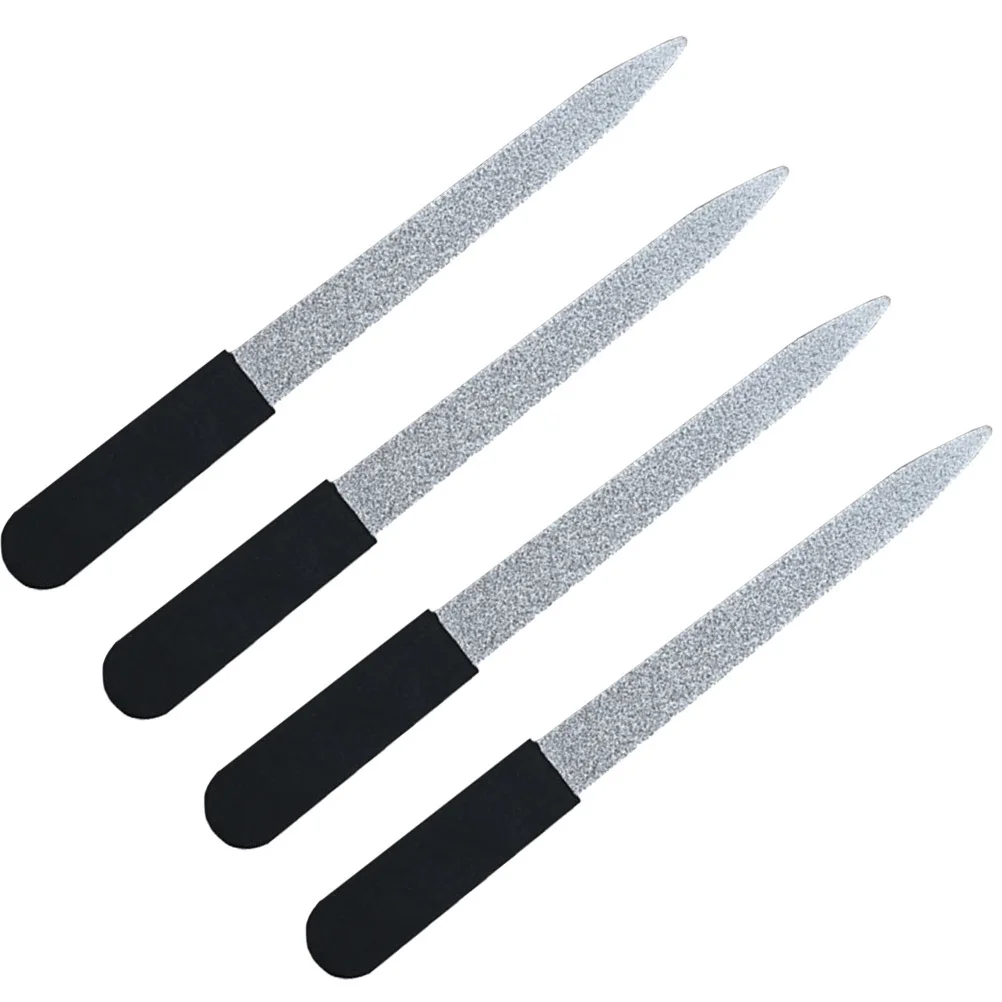 4개입 스테인리스 파일 실리콘 손잡이 미끄럼 방지 휴대용 네일 아트 도구 매니큐어 샌딩 폴리쉬 제거 네일 파일 에머리