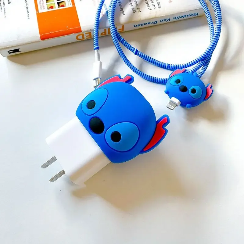 Cute 3D Cartoon Disney Stitch For iphone 18/20 W Fast Charger USB Cable Silicone Protector Case Cover For iphone 15 Pro 14 13 12