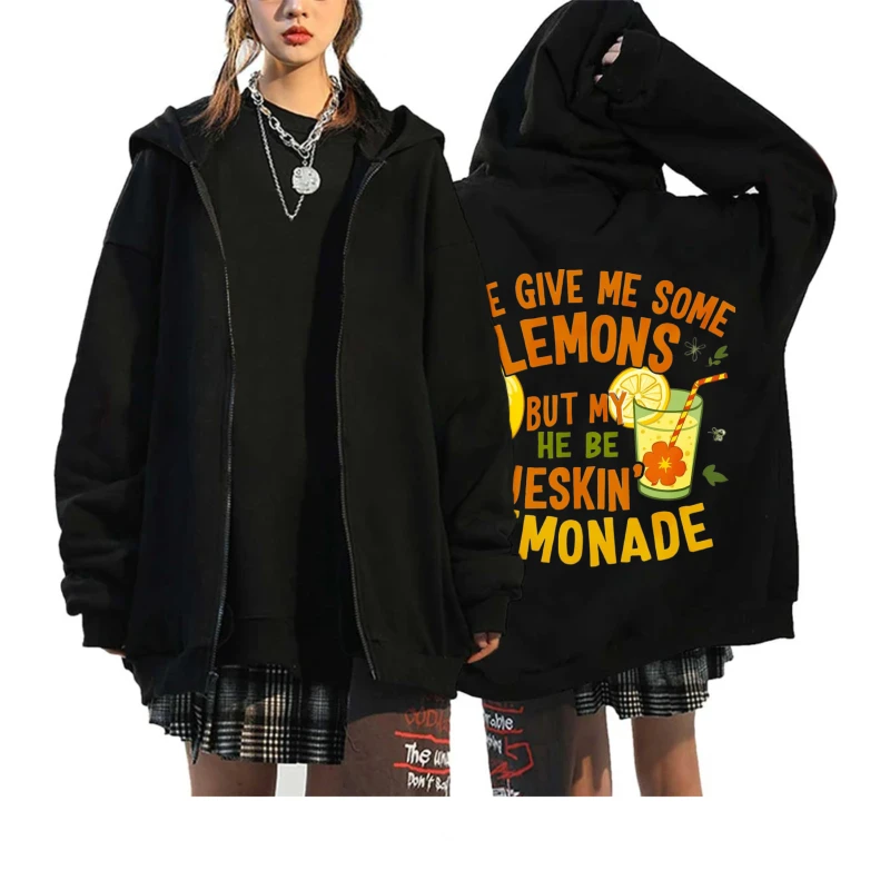 

Мужская куртка с капюшоном черная Подарим мне некоторые лимоны, но делает ее уход за кожей Повседневная уличная одежда с принтом лимонада для повседневного ношения и улицы