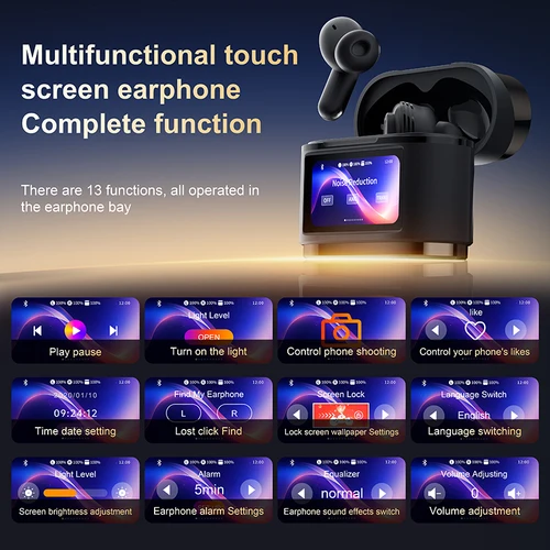 Imagen 2 del producto Audífonos Inalámbricos BD2 con Pantalla Digital Inteligente, Auriculares Bluetooth con Pantalla Táctil, Compatibles con Cancelación Activa de Ruido ANC ENC