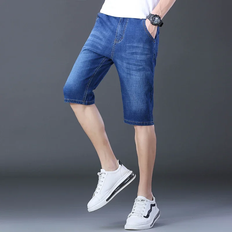 2024 New Minimalist and Trendy Summer Thin Men's Solid Color Pocket Zipper Fashion Casual Loose Straight Leg Denim Shorts Z622