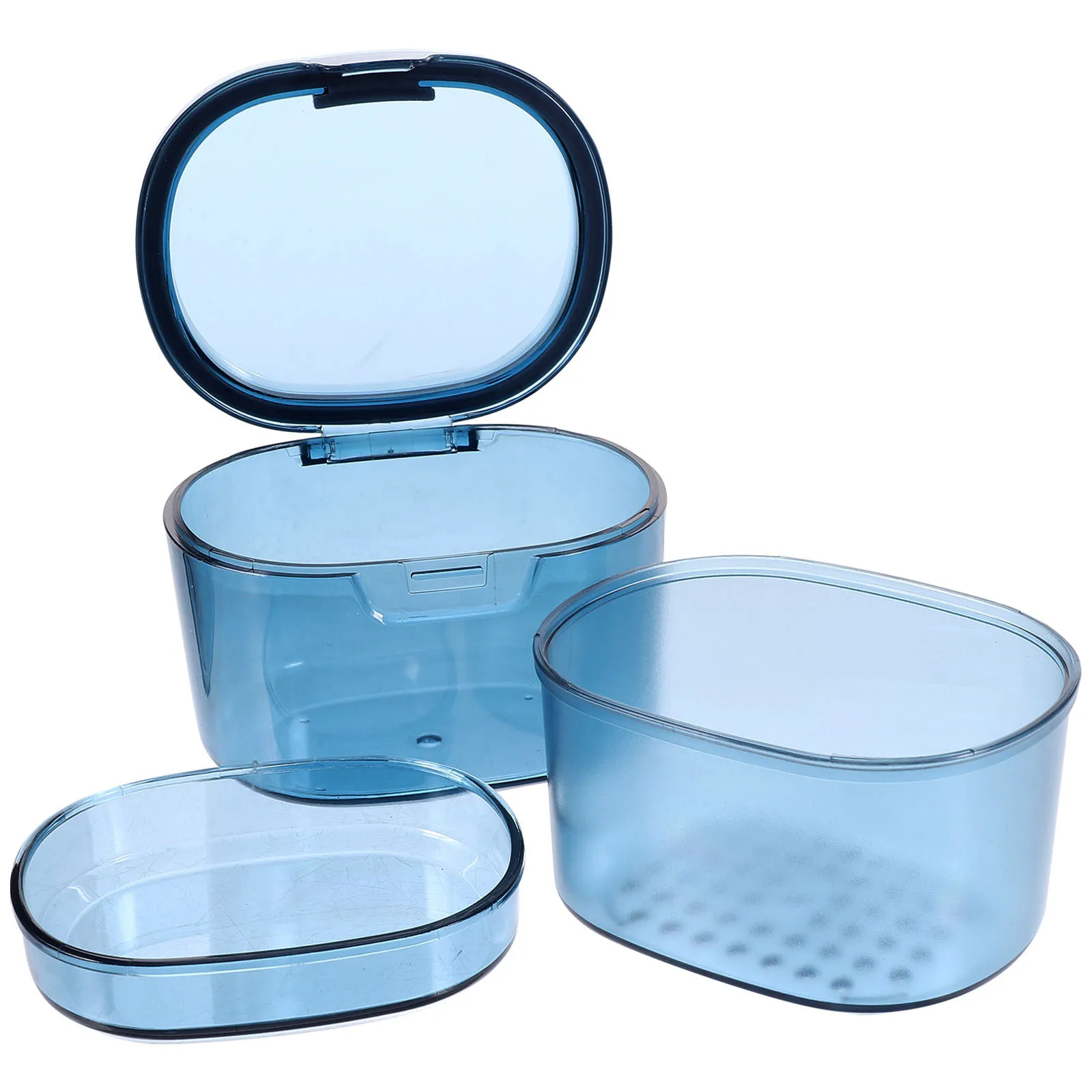 

Denture Storage Box Portable Pc Material Breathable Design with Drain Shelf for Travel Braces Case False Tooth Holder