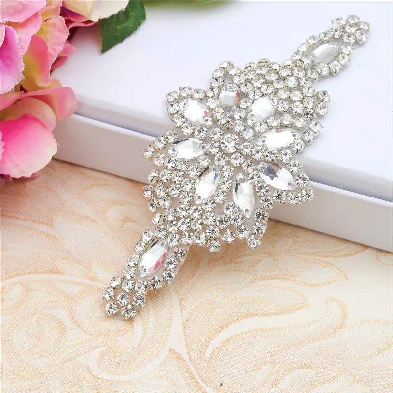 

Bridal Waist Cincher Rhinestone Appliques, Iron-On Hand-Sewn Self-Adhesive Embellishments for Wedding Belt Accessories