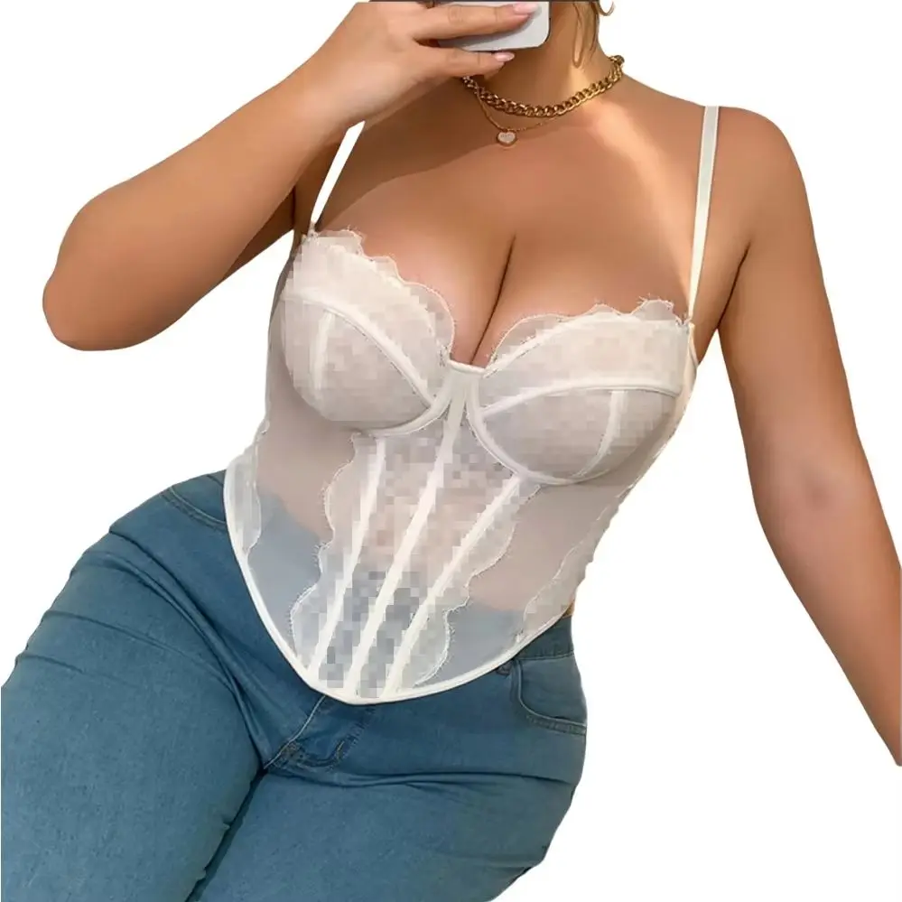 plus Size Lace Embroidery Fishbone Sexy Strapless Bra Hollow out Back Shapewear Trendy Underwear for Bold Women