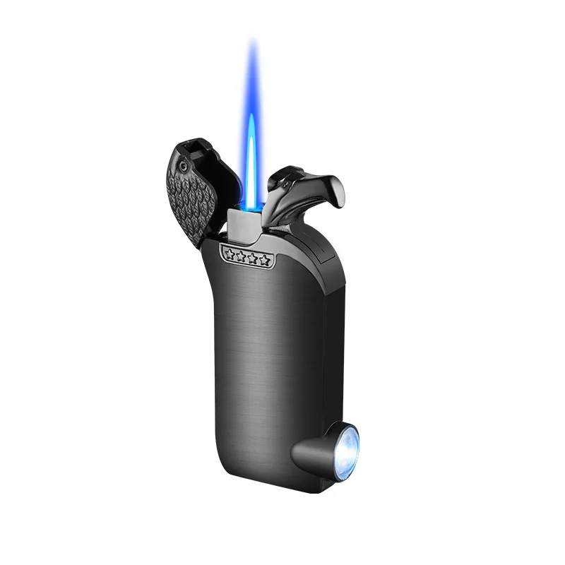 Geprägt mit kleiner Taschenlampe, winddichtes Metallfeuerzeug, personalisiertes Gasfeuerzeug mit Direktladung