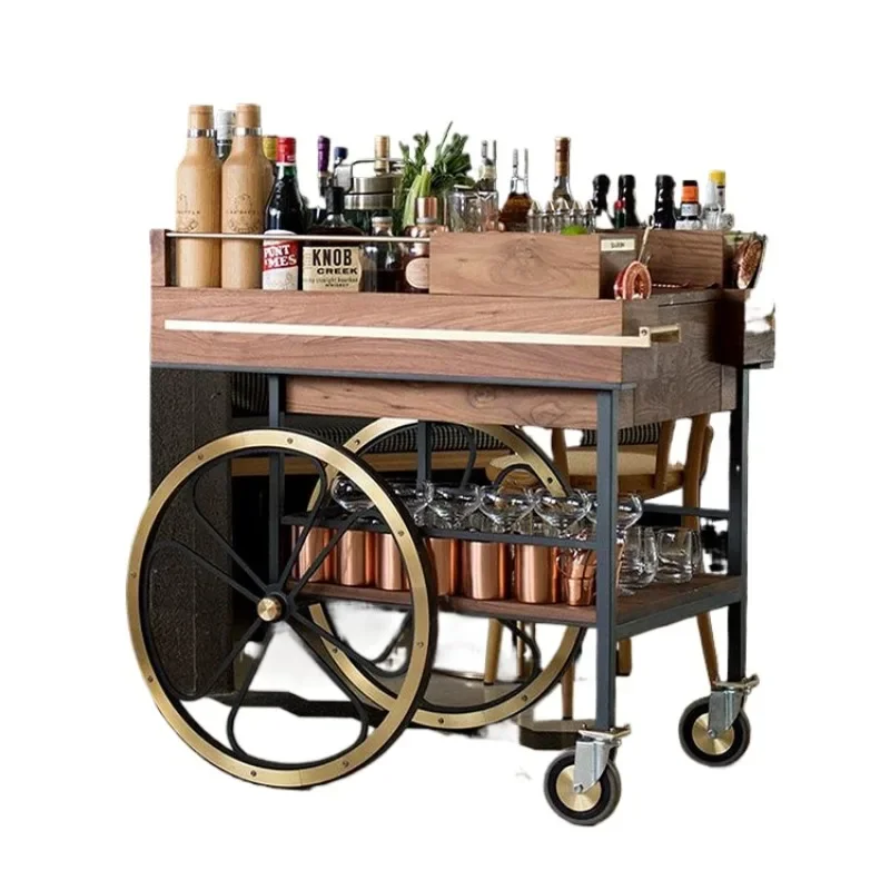 

Luxury Wooden Food Trolley Silver Bar Trolley Hotel Restaurant Metal Bar Modern Beverage Wedding Bar