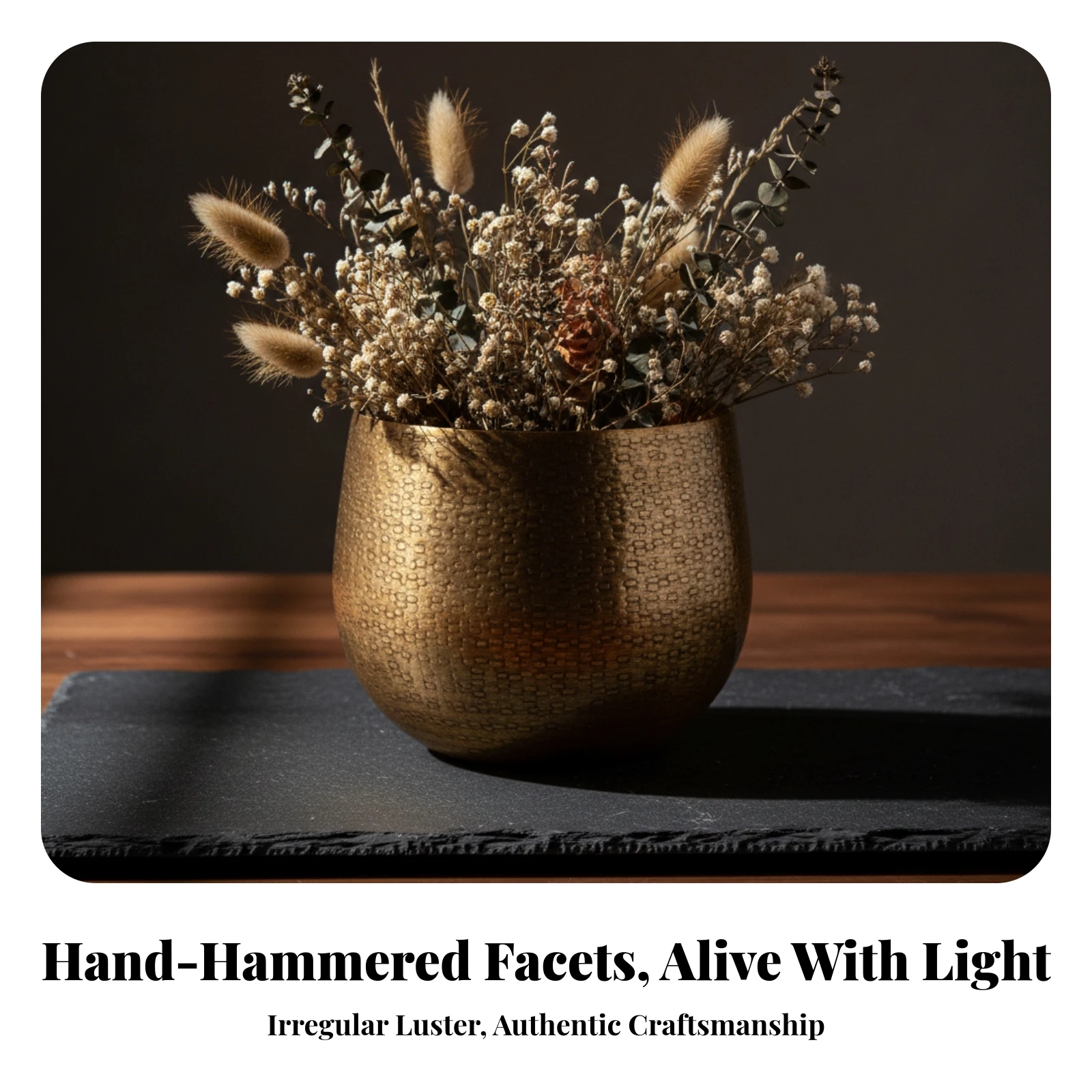 Hammered Flower Pot Wide Hammered Planter Metal Planter Indoor Outdoor Minimalist for Home Decorators, Tabletop, Entryway
