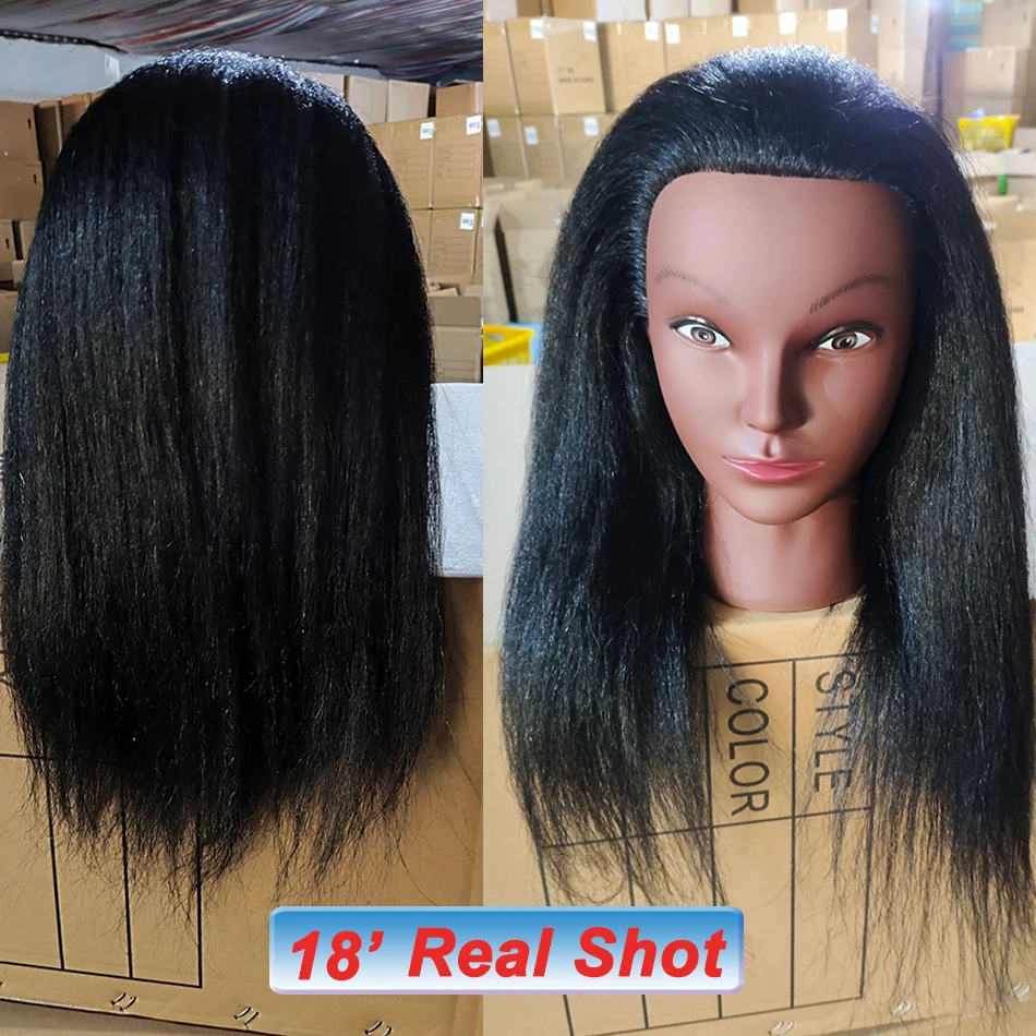 Cosmetology Mannequin Head With Fluffy Yaki Hair 18' 100% Real Hair Head  With Free Table Clamp Holder For Styling Hairdressing