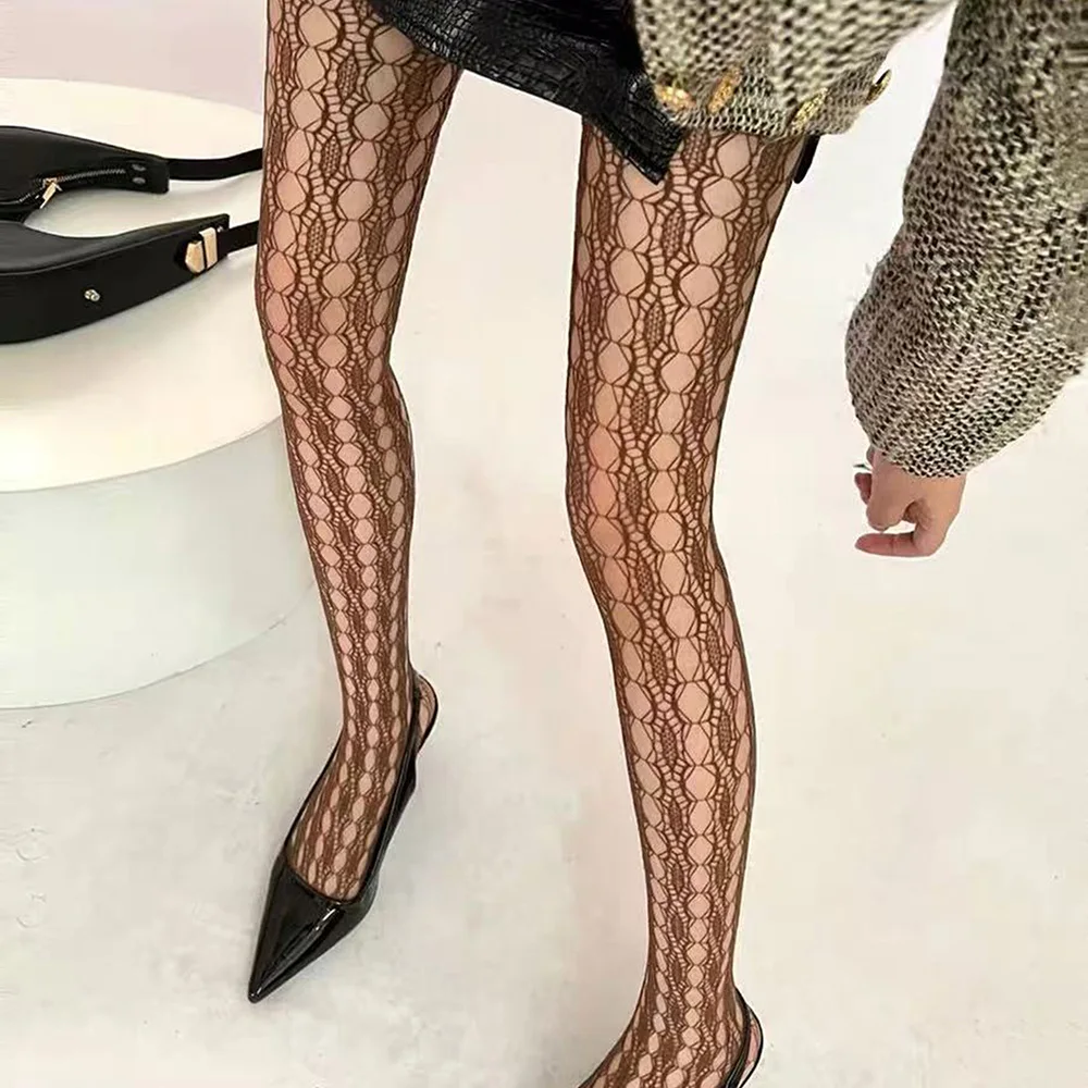 Y2K أنثى العصرية الهندسة جوفاء جوارب طويلة شبكية مثير عالية الخصر شبكة الجوارب جوارب الشارع نمط الحديثة