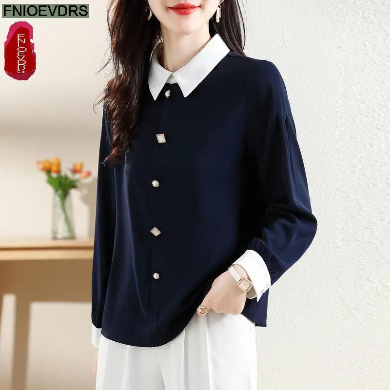 S-2XL Office Lady Shirts 2023 Fall Autumn Basic Wear Work Women French Design Solid Long Sleeve Button Shirt Cute Tops Blouses