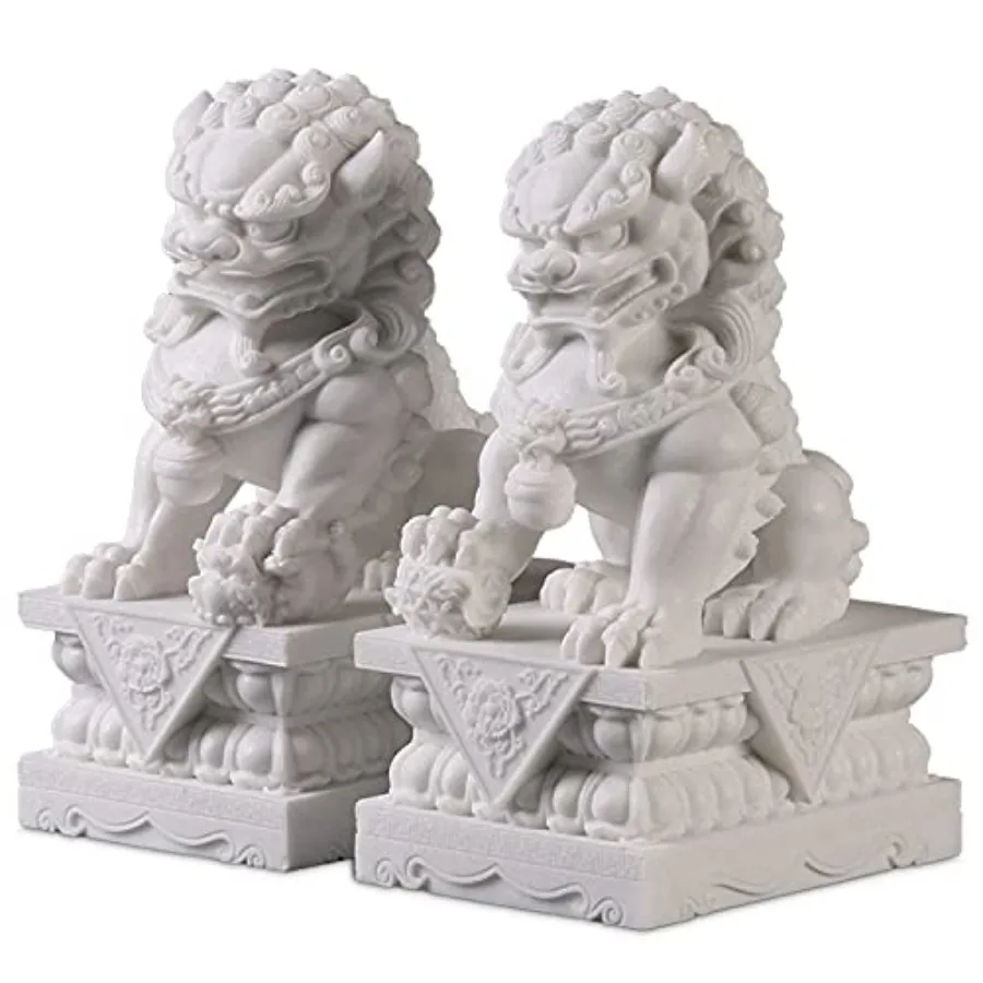Estatuas de Perros Foo de Gran Tamaño, Par de Leones Guardiánes de Mármol Feng Shui, Decoración Asiática para Interiores y Exteriores, Ideal para la Entrada, el Mejor Regalo de Inauguración de Casa