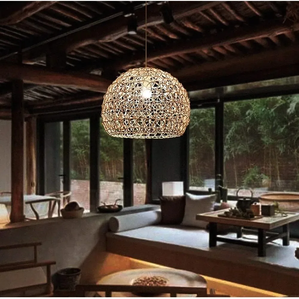 

Japandi Rattan Chandelier Rustic Farmhouse Pendant Lights Woven LED Chandelier Living Room Home Decor Ceiling Hanging Light