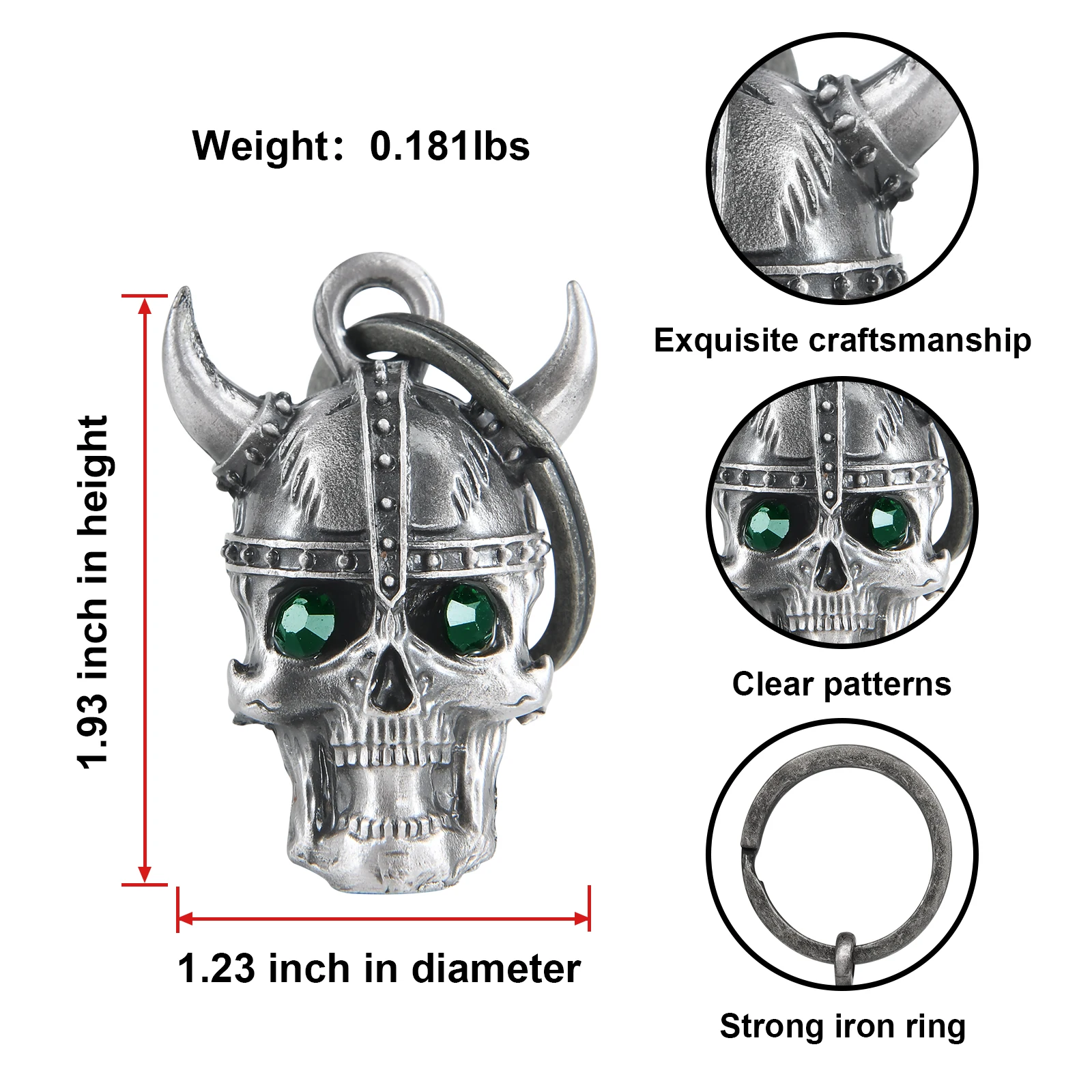 3D Viking SKull Motorcycle Bell Guardian Angel Drive Away Gremlin, Biker Bell for Men Women Rider Riding, Good Luck Gift