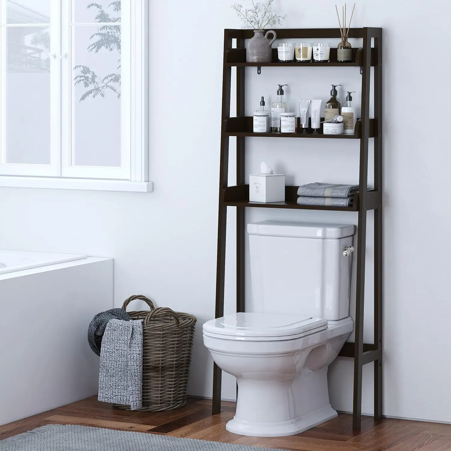 Over The Toilet Storage, 3-Tier Bathroom Shelves Over Toilet, Behind Toilet Bathroom Organizer (Espresso)