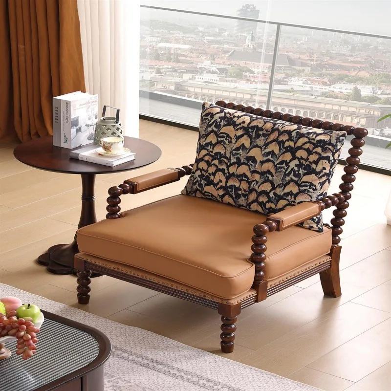 American all-solid wood antique leather sofa, leisure chair, living room tiger chair
