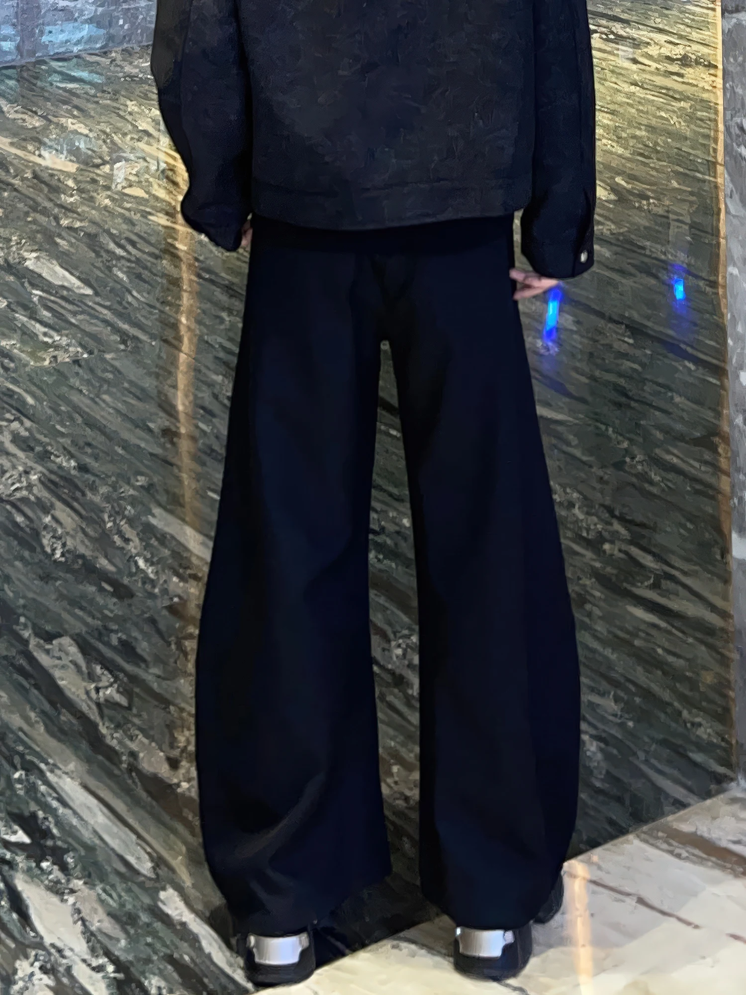 New Korean Version of Black Wide-leg Trousers Men's Trend Rivet Splicing Lanyard Design Sense Loose Versatile Scimitar Trousers