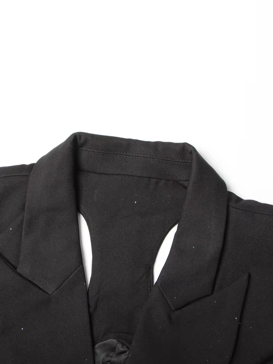 سترة قصيرة مصممة بفتحات مثيرة من CHICEVER للنساء بياقة مدببة وأكمام طويلة معطف برباط علوي ملابس عصرية للسيدات