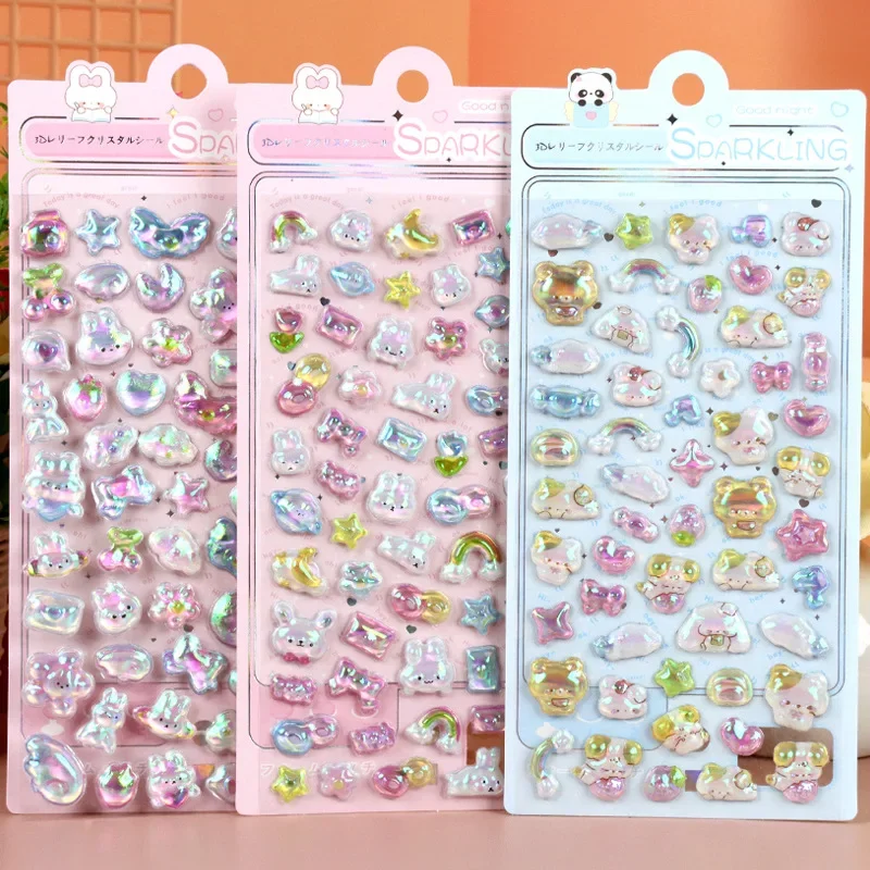 4PCS Cartoon 3D Relief Water Drop Stickers Cute and Fun Animals Rabbit Panda Stickers Diy Diary Stationery Stickers Wholesale