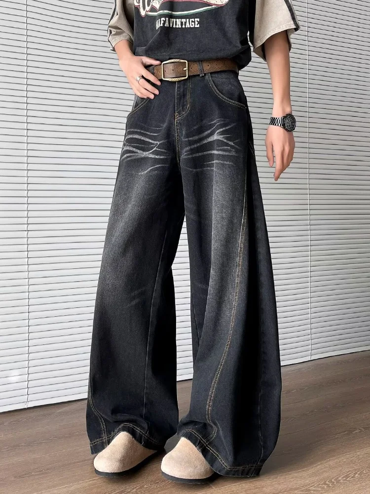 

2025 Trashy Y2K Streetwear Washed Black Stacked Jeans Pants For Men Clothing Harajuku Wide Leg Cotton Distressed Long Trousers