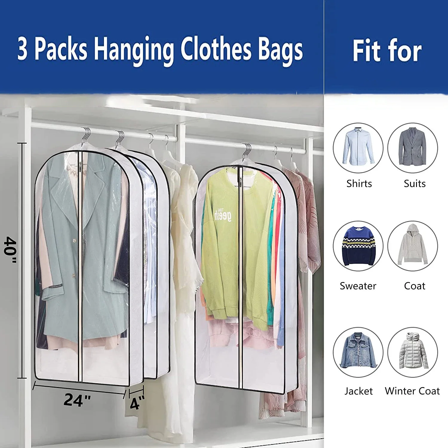 1-10PCS Clothes Dust Cover Storage Clothe Hanging Bag Household Transparent Waterproof Suit Cover Wraparound Washable Dust Cover