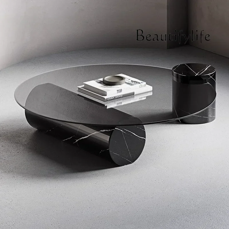 

N Advanced feeling modern simple home living room coffee table Marble tempered glass round coffee table