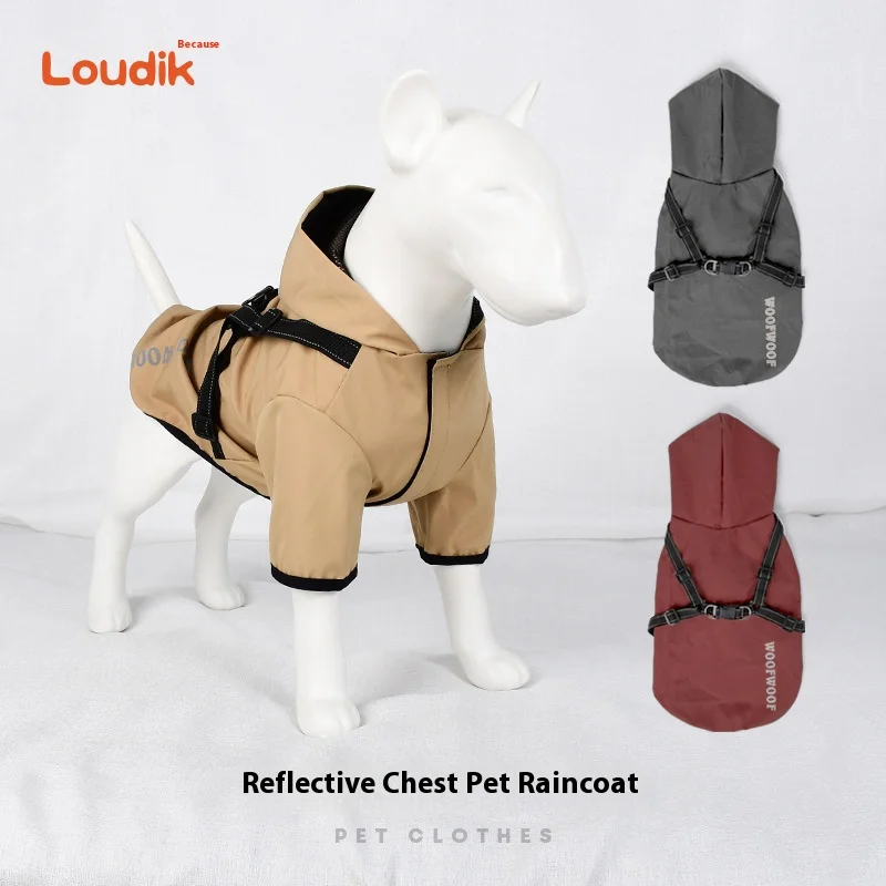 Loudik Fashion Waterproof Dirty Resistant Pet Raincoat Warm Dog Clothes Leashable Small and Medium Dog Raincoat