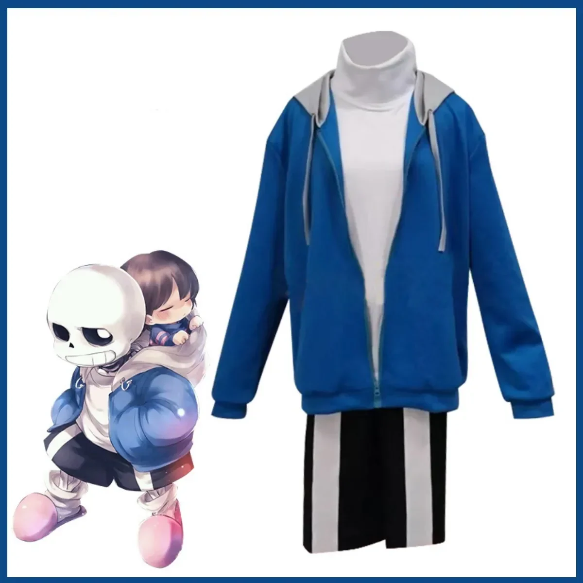 Anime Game Undertale Sans Cosplay Costume Skeleton Brothers Blue Hooded Coat Mask Sportswear Man Woman Masquerade Ball Suit