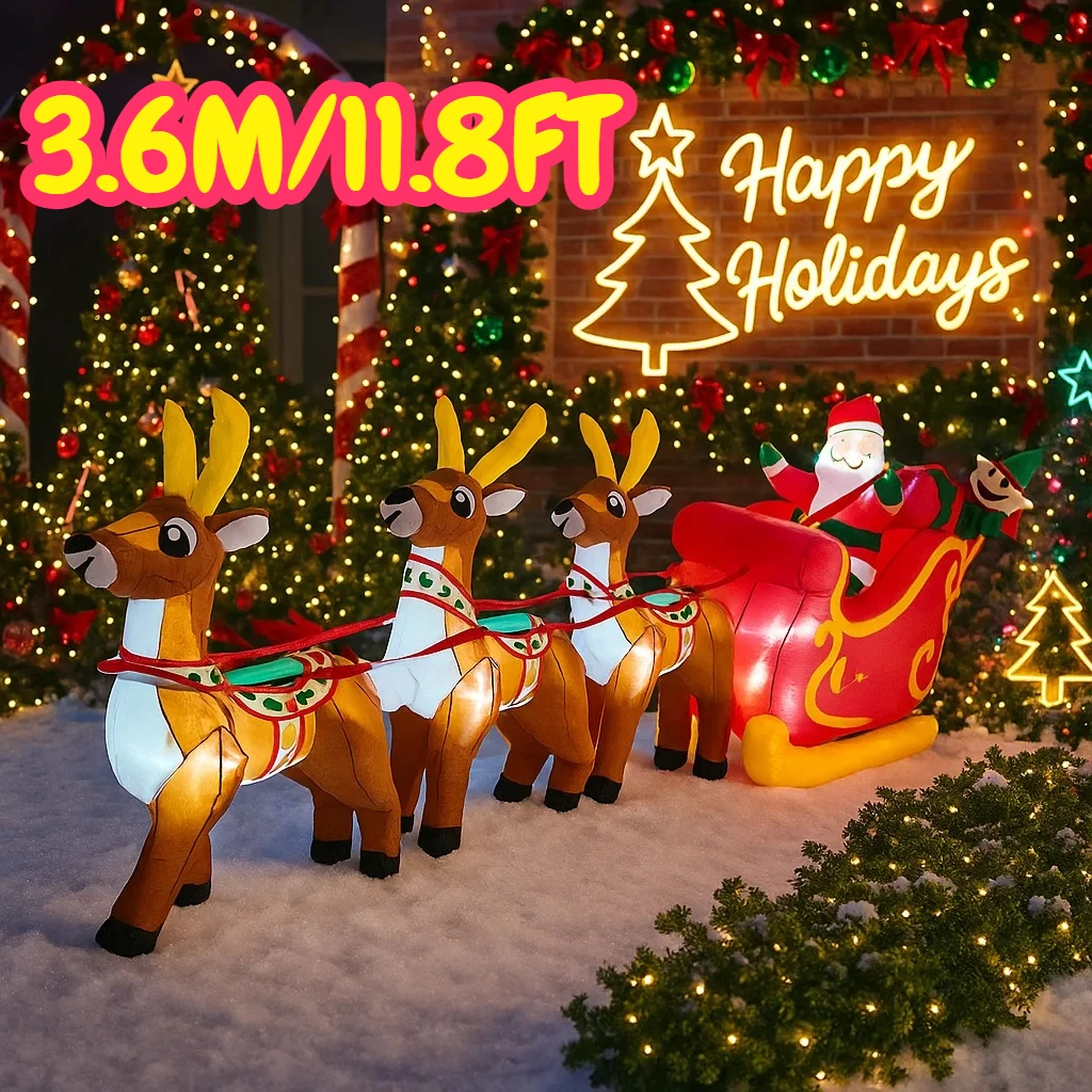 

11,8 футов рождественские украшения надувной олень Санта-Клаус сани игрушки домашний двор рождественские украшения светодиодный декор игрушка для рождественской вечеринки