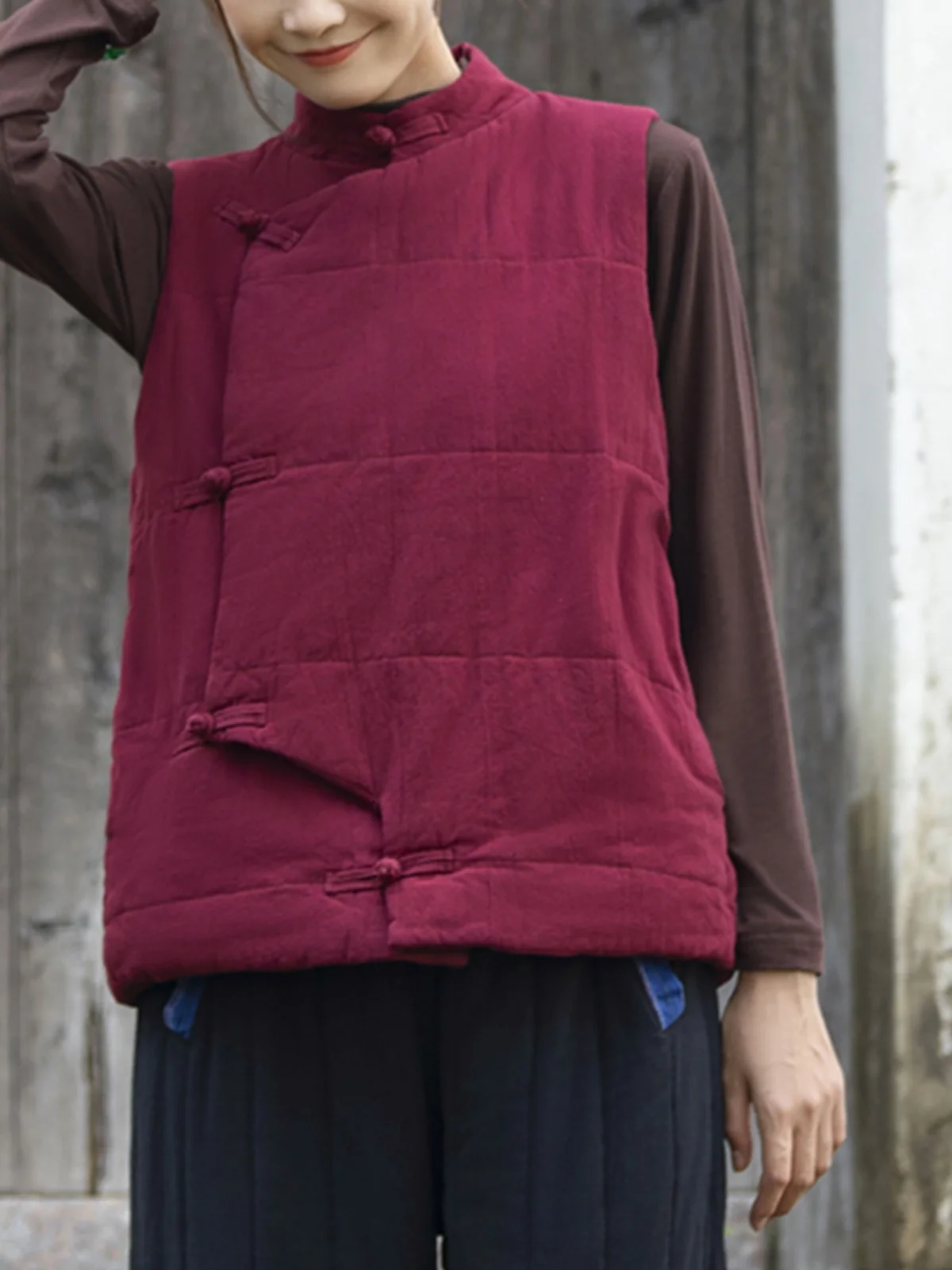 Loose Chinese Style Women's Vest Autumn Winter Original Shoulder Pad Space Cotton Side Button Retro Vest Commute Style Strong...