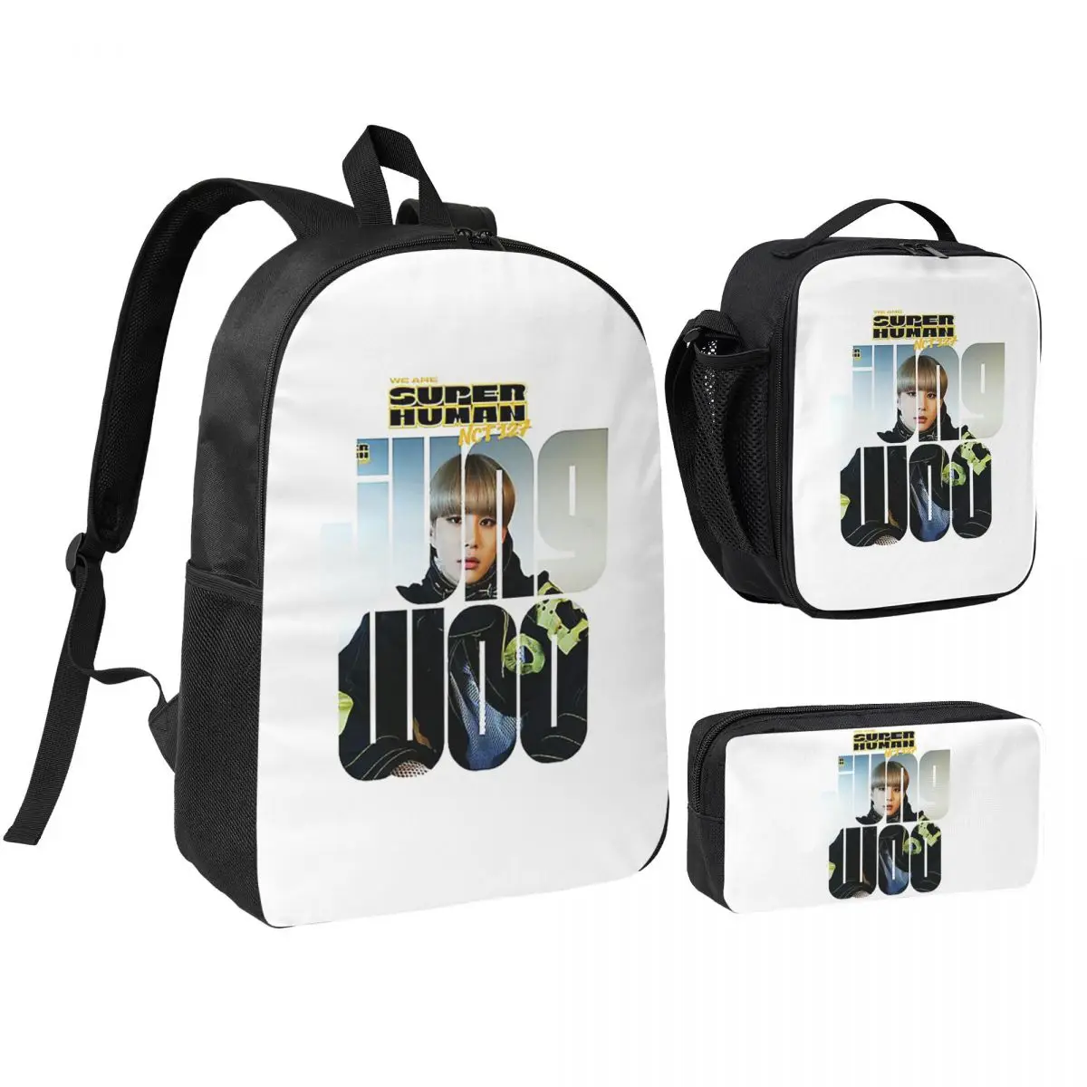 

NCT 127 Jungwoo Superhuman Backpack Boys Girls BookBag School Bag Shoulder Bags 3ps Insulated Lunch Bag Pencil Case