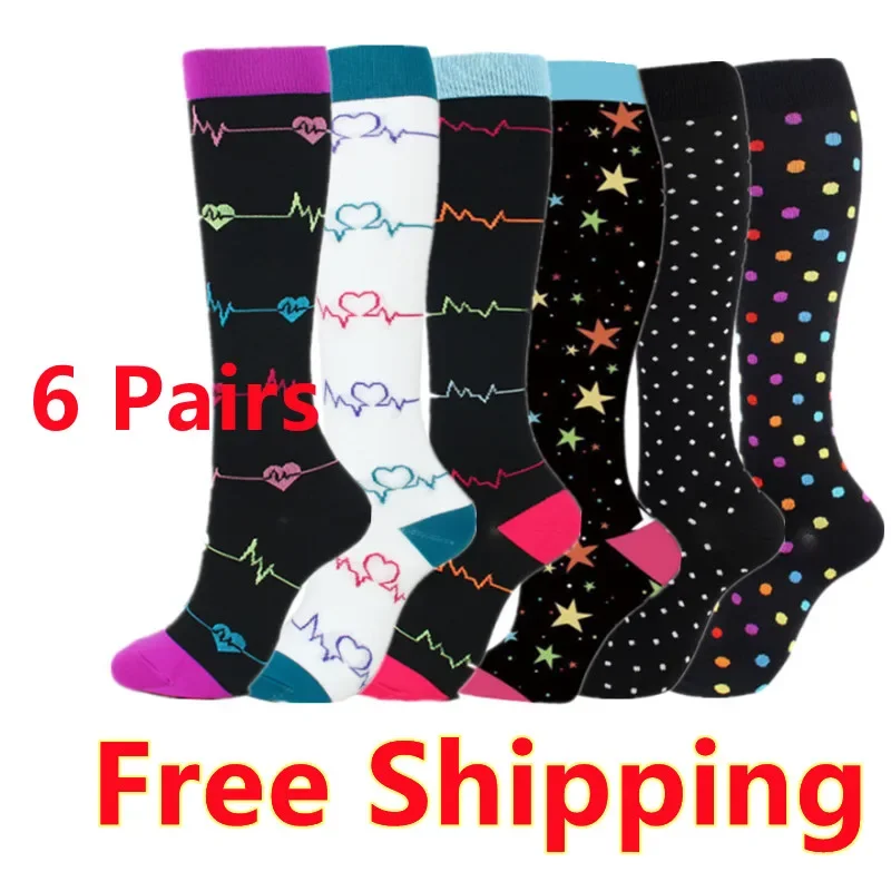 3/5/6/7 Pairs Compression Socks Women Men Knee High Sports Socks Edema Diabetes Varicose Veins Running Cycling Marathon Socks