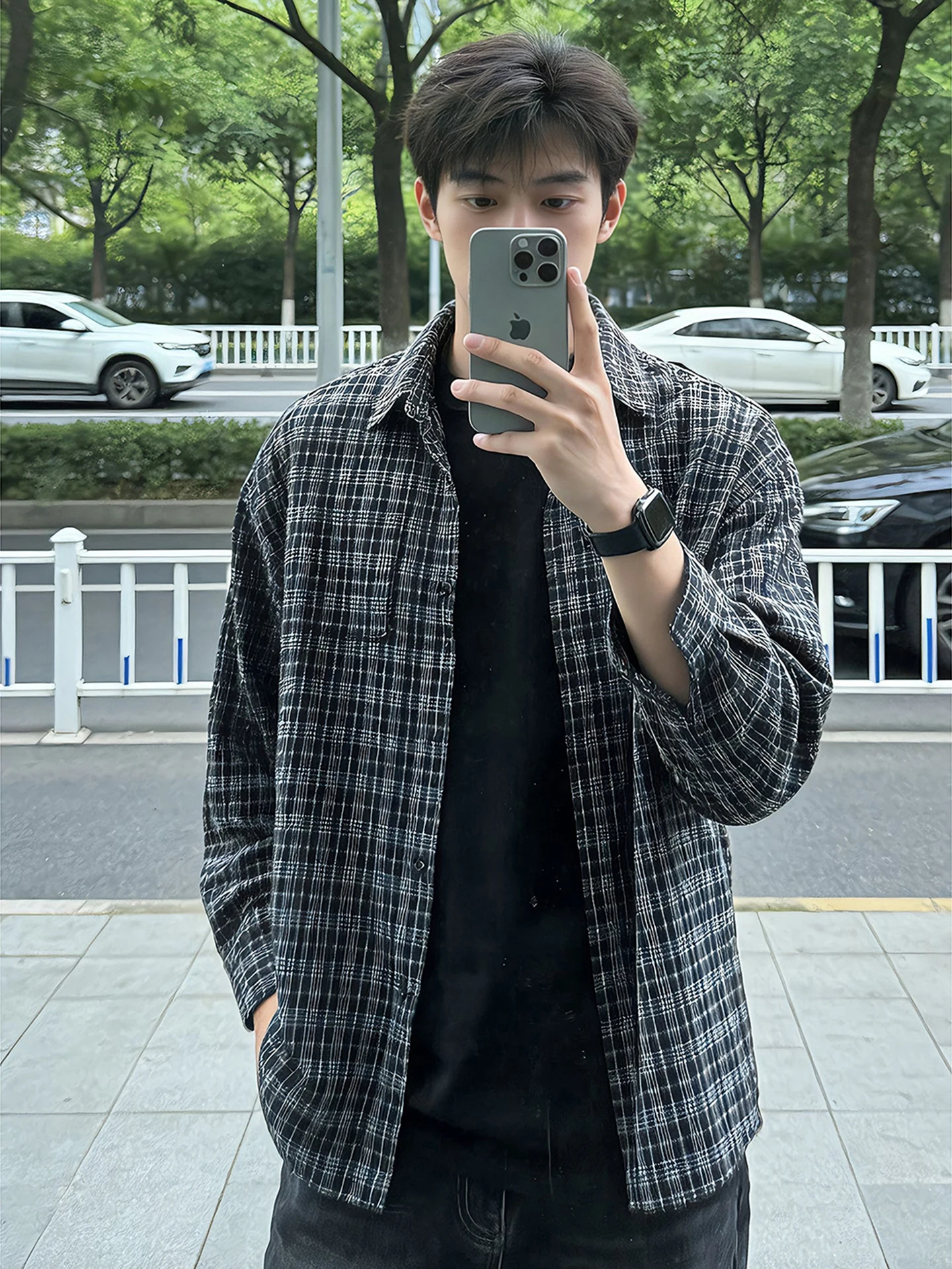 

Vintage Plaid Long Sleeve Shirt Men Women Spring Lazy Style Couple Shirt Layering Outerwear Breathable Comfortable Cotton