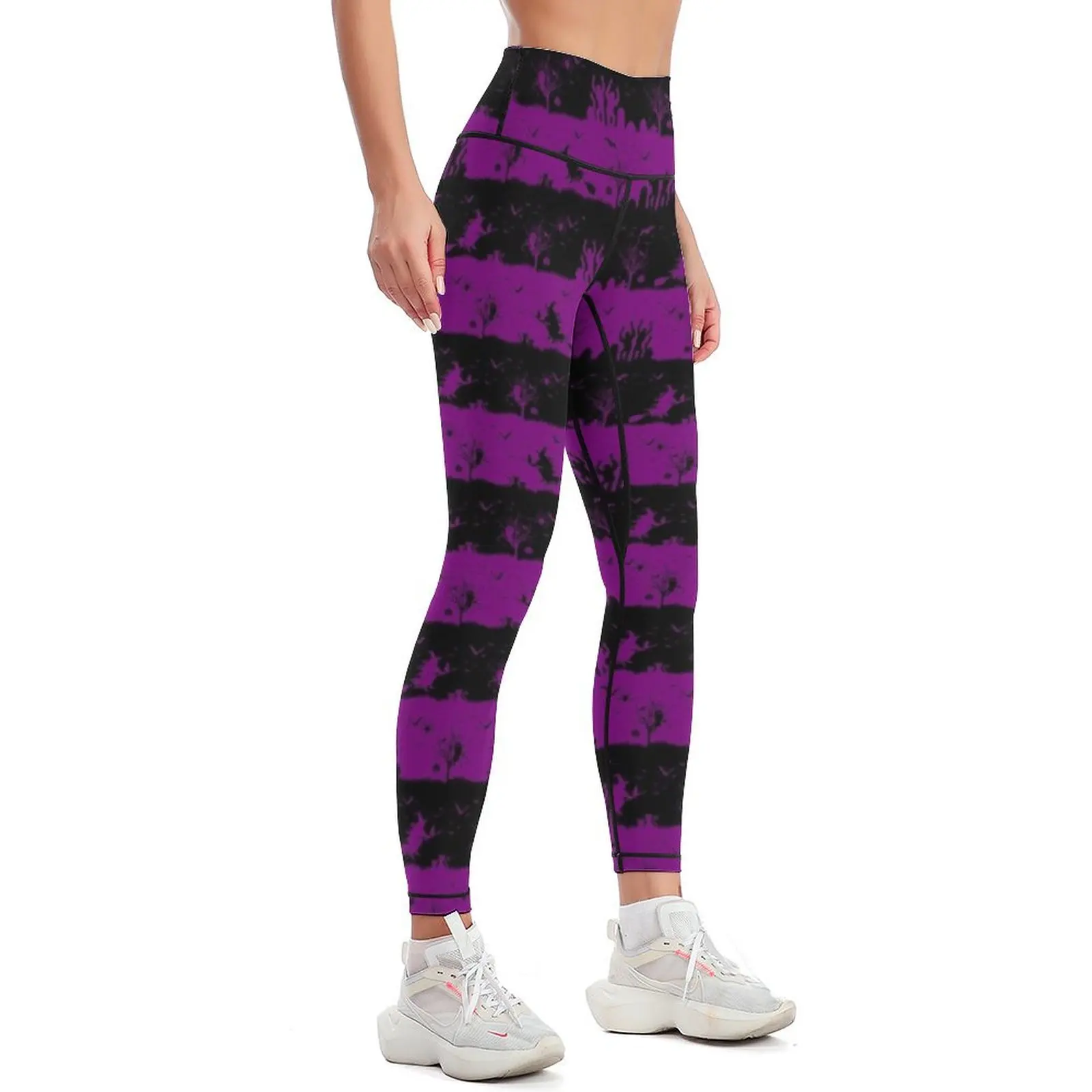 Zombie Purple and Black Halloween Nightmare Stripes Leggings fitness set gym sport pants Womens Leggings